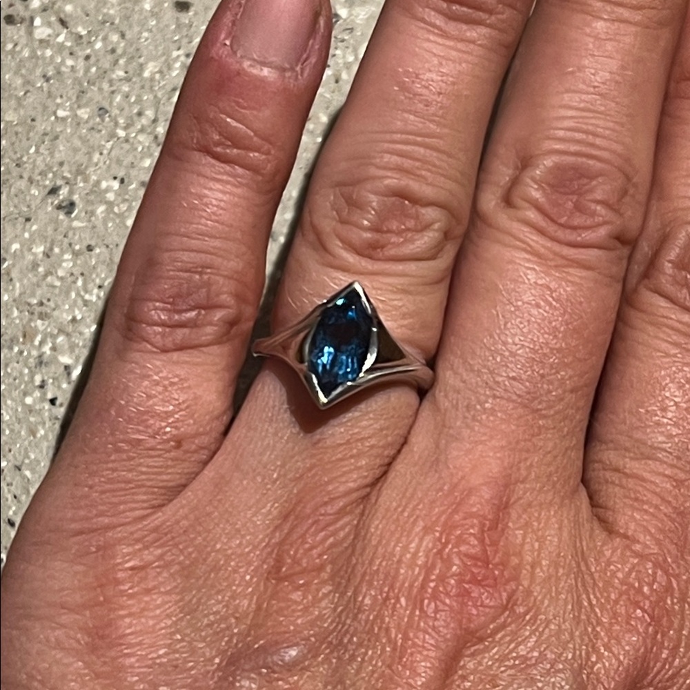10k Custom Women's Ring with London Blue Topaz Stone - Picture 6 of 7